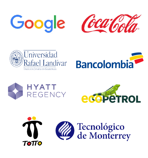 Como Google, Coca-Cola, Universidad Rafael Landívar de Guatemala, Bancolombia, Hyatt Regency, EcoPetrol, Totto y el Instituto Tecnológico de Monterrey